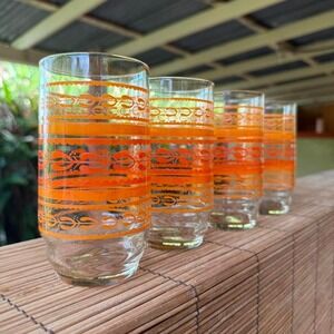 Atomic Tropic – 4pc Orange Retro Glass Set‎ (1970s)